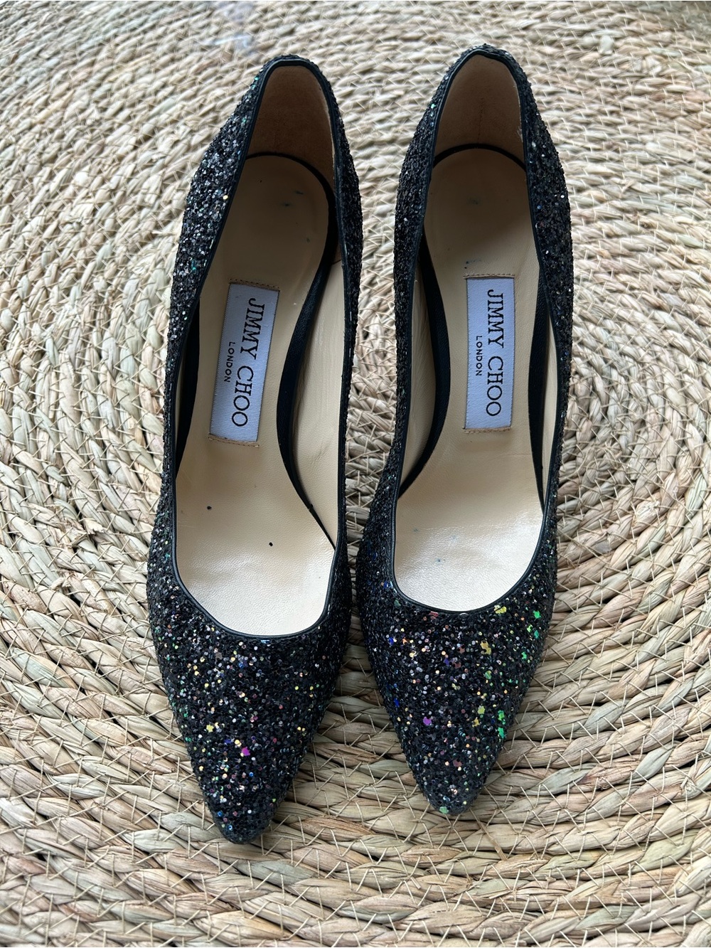 🚩steal Jimmy Choo Black Multi-Glitter Pointed Toe Pumps